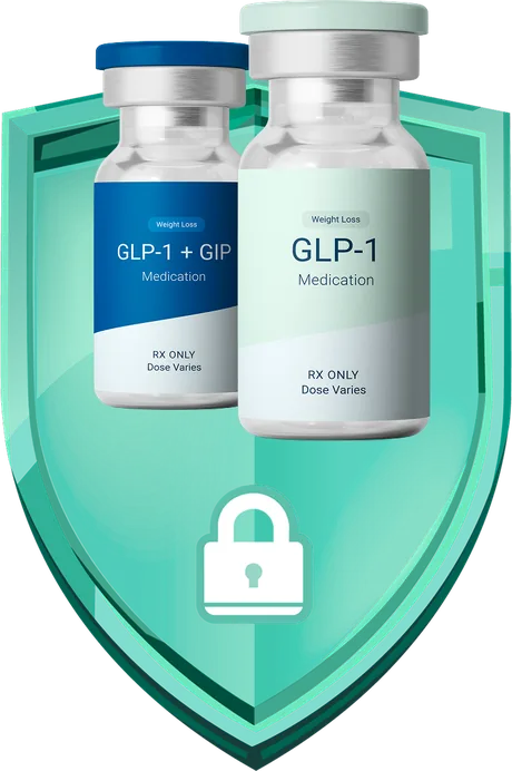 Medication vials with a security shield, representing HIPAA-compliant handling